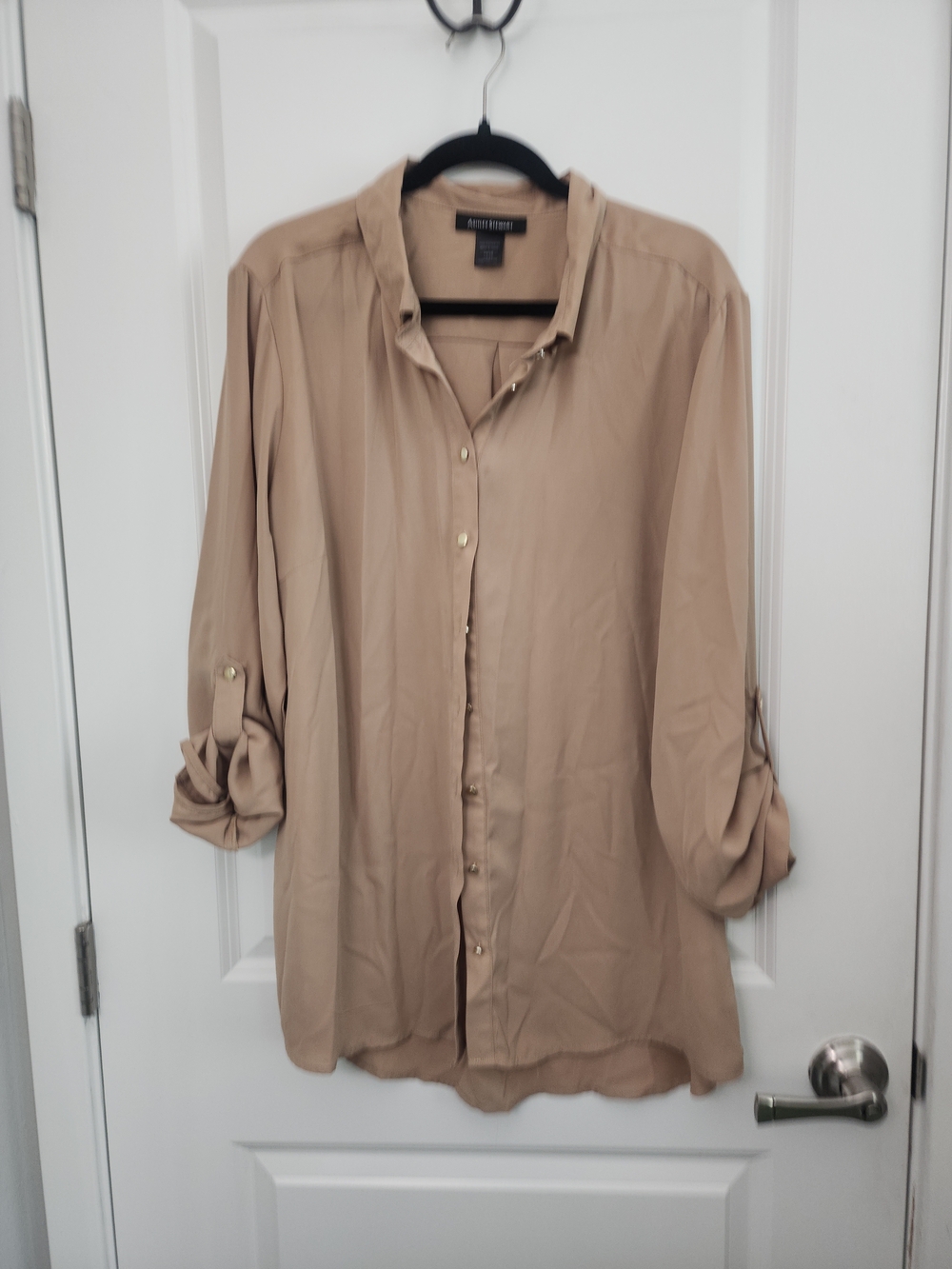 5/$30 Ashley Stewart Beige Button-Down Shirt - Picture 2 of 5